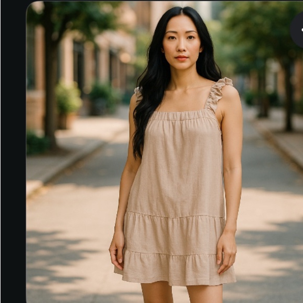 Sweet Wanderer Beige Ruffle Mini Dress Sleeveless Boho Summer Size Small